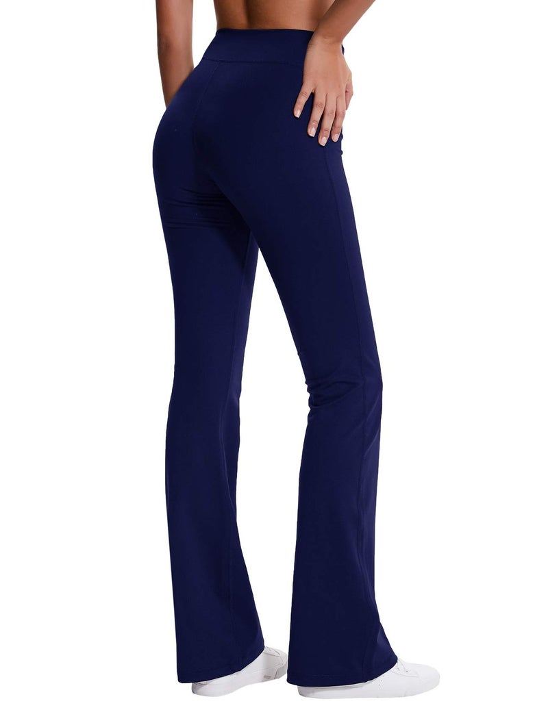 ChinFun Bootcut Wide Leg Yoga Pants with Pockets for Women Long Bootleg High Waist Workout Pants Tummy Control Flare Work Pants Navy Blue Size L - Image 4